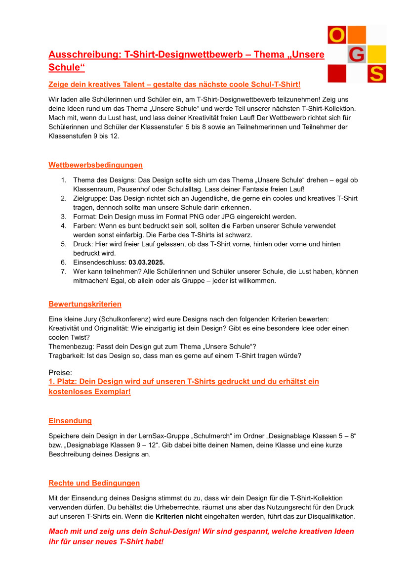 Ausschreibung T Shirt geandert