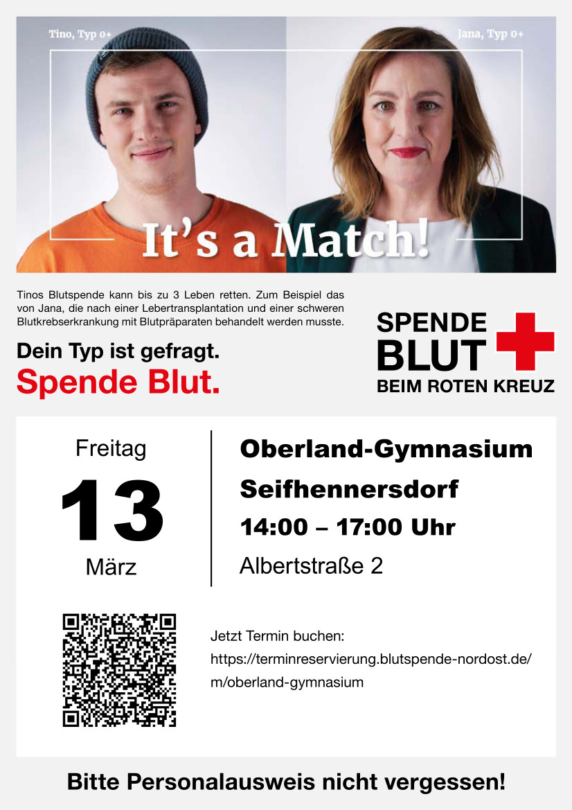 Flyer Blutspende 26 Oberlandgymnasium